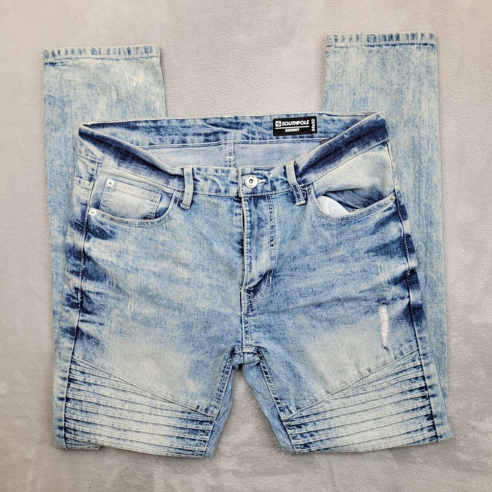 Southpole Jeans Mens 34x32 Skinny‎ Moto Biker Ribbed Whisker Vintage Y2K Adult